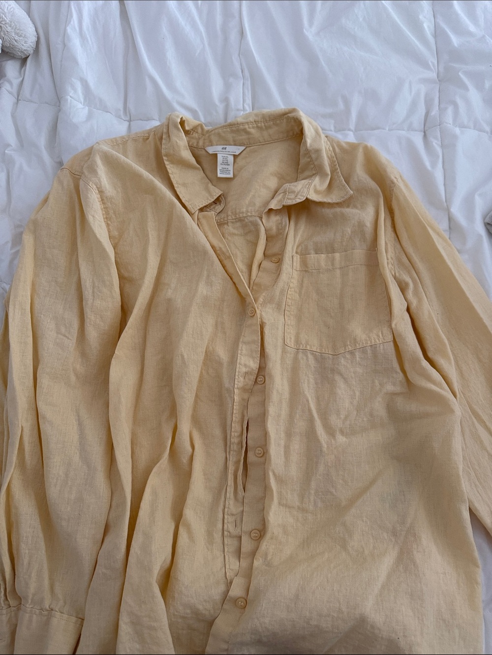 H&M Pale Yellow Linen Blend Button-Up Shirt
